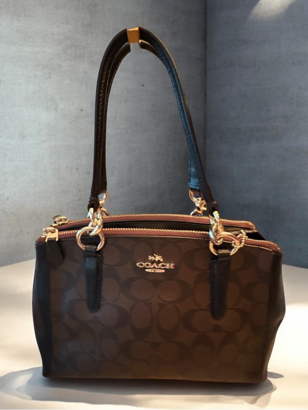 Coach Christie Carryall in signature brown and black monogram